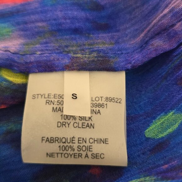 Elie Tahari "Jillie" Blue Lagoon Watercolor Pure Silk Pleated Tunic S NWT - Picture 10 of 13